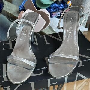 Anne Klein Silver Stiletto Heels with Ankle Strap